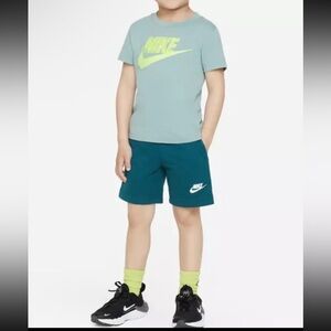 Nike Kids' Teal and Lime Green T-Shirt and Shorts Set